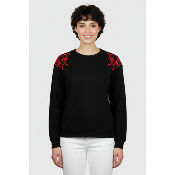 SWEATSHIRT PRETA BORDADO VIANA VERMELHO MÁQUINA
