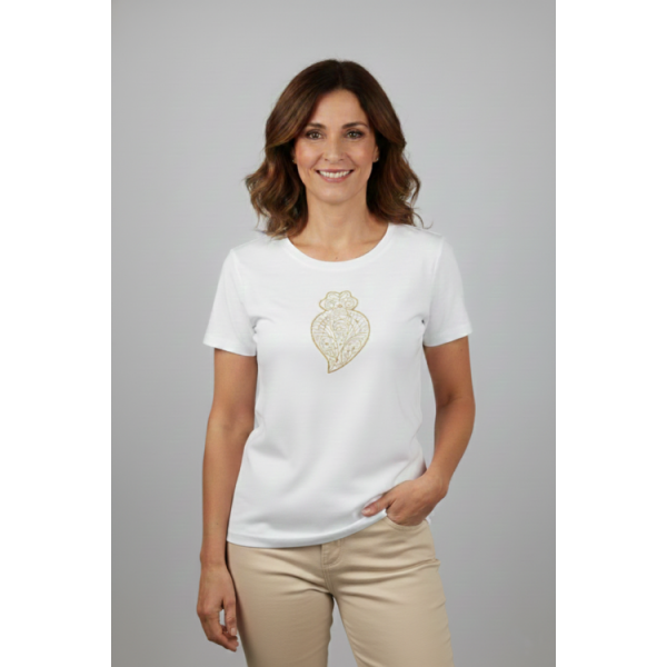 T-SHIRT BRANCA CORACAO VIANA BORDADO MAQUINA