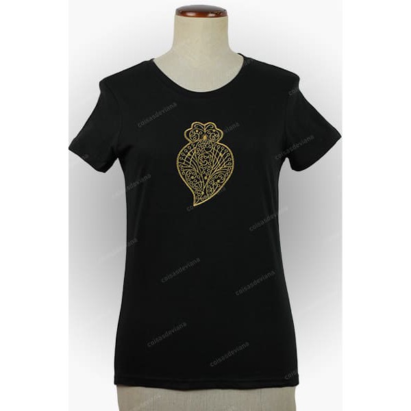 BLACK T-SHIRT WITH VIANA'S HEART EMBROIDERED BY MACHINE