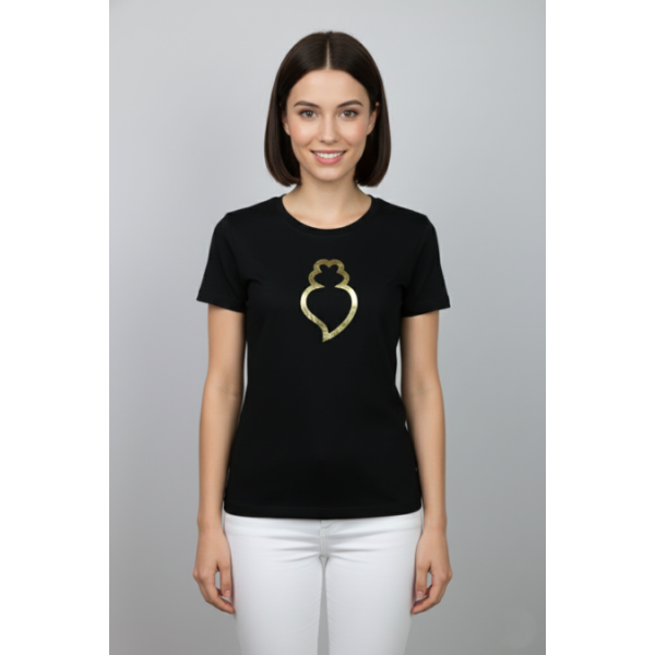 T-SHIRT PRETA CORAÇÃO VIANA ESTAMPADO
