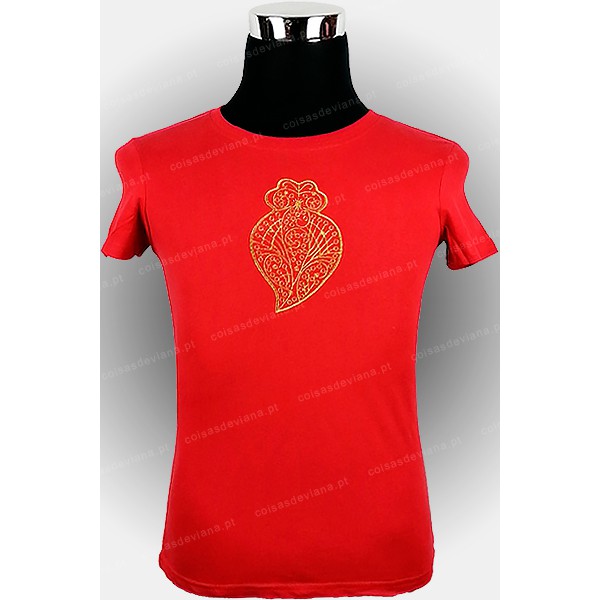 RED T-SHIRT WITH VIANA'S HEART EMBROIDERED BY MACH...