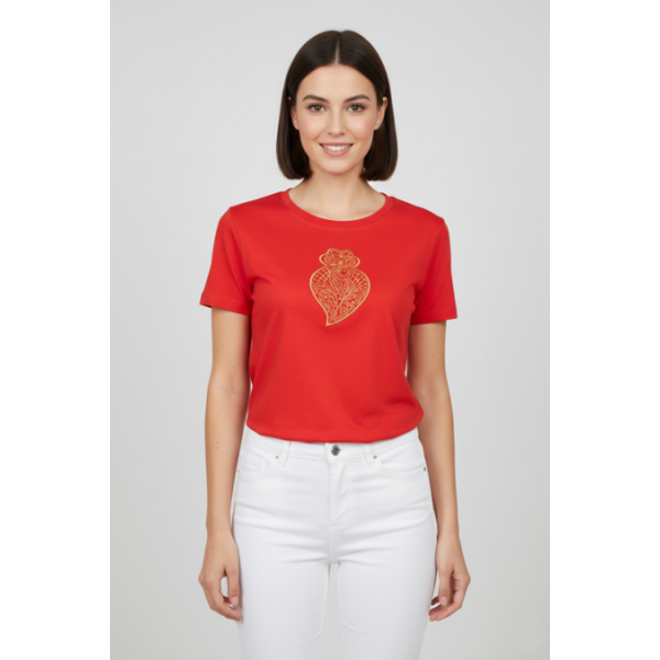 T-SHIRT VERMELHA CORACAO VIANA BORDADO MAQUINA