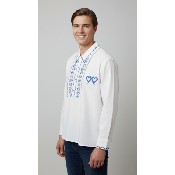 CAMISA REGIONAL ALGODAO BORDADO PONTO CRUZ AZUL