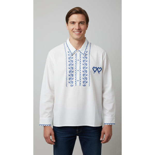 CAMISA REGIONAL ALGODAO BORDADO PONTO CRUZ AZUL