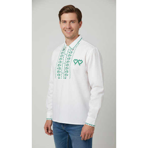 CAMISA REGIONAL ALGODAO BORDADO PONTO CRUZ VERDE