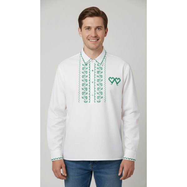 CAMISA REGIONAL ALGODAO BORDADO PONTO CRUZ VERDE