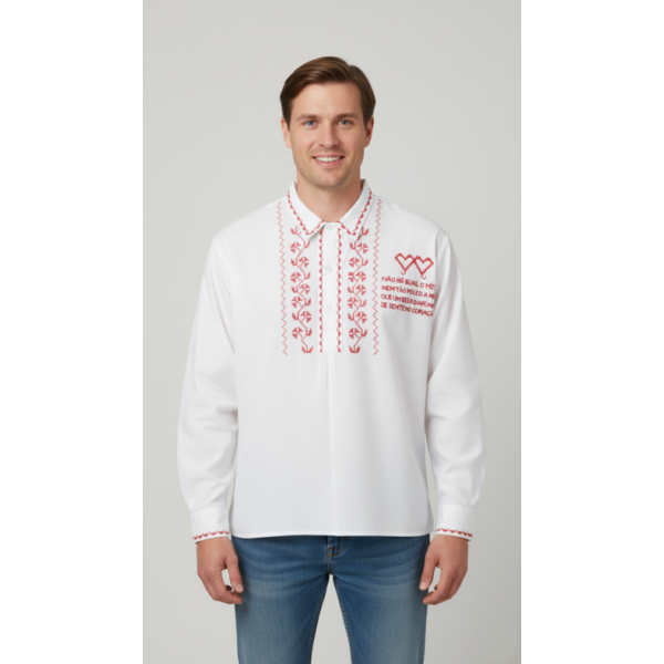 CAMISA ALGODAO BORDADO PONTO CRUZ E QUADRA NO PEIT...