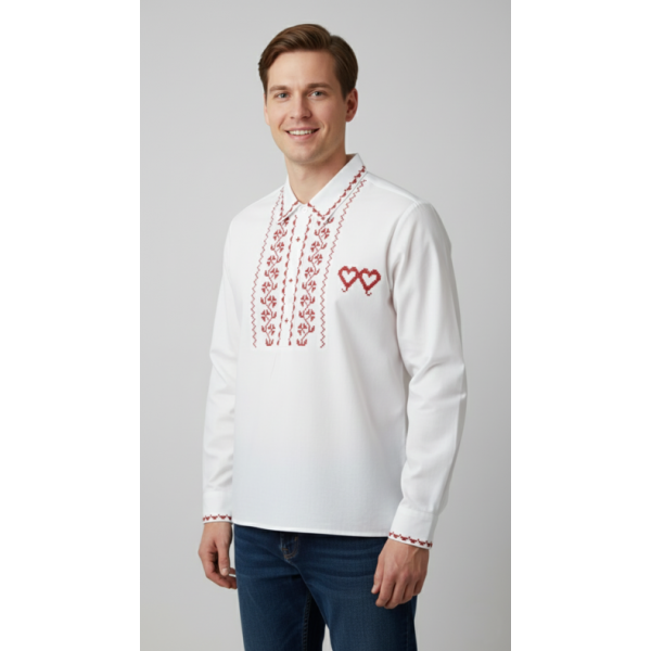 CAMISA REGIONAL ALGODAO BORDADO PONTO CRUZ VERMELHO