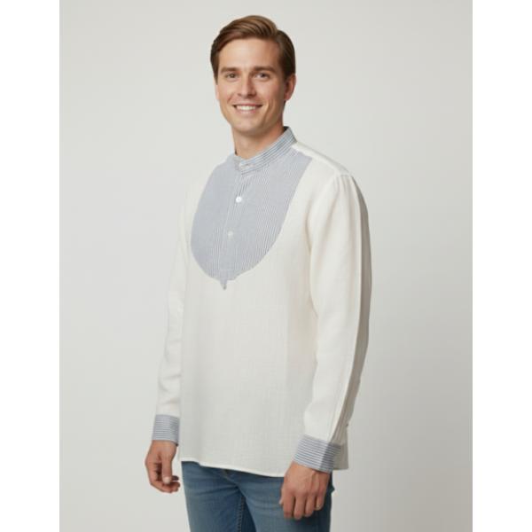 CAMISA LINHO COM PEITILHO AZUL SEM BORDAR