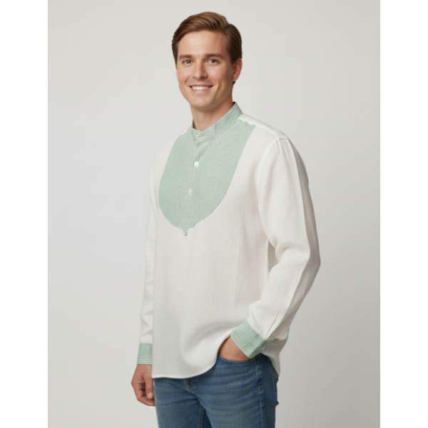 CAMISA LINHO COM PEITILHO VERDE SEM BORDAR