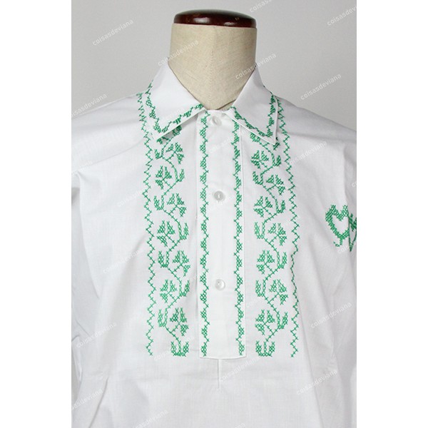 COTTON SHIRT WITH GREEN CROSS STITCH EMBROIDERY