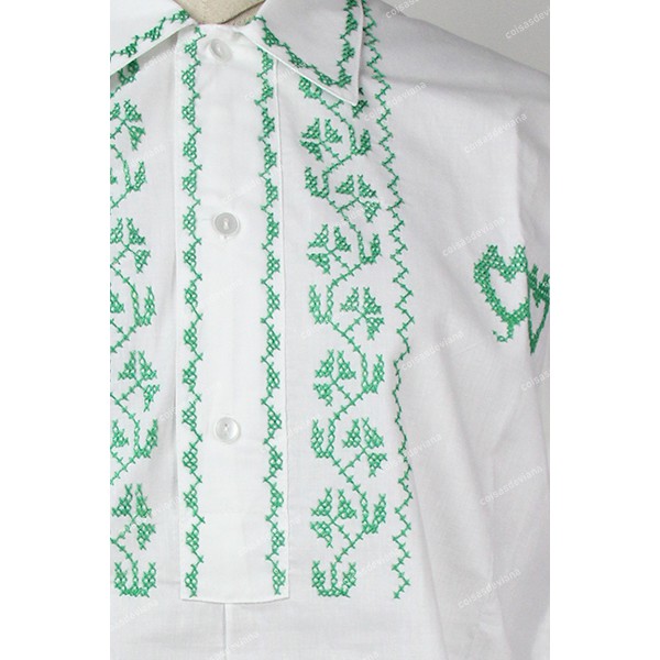 COTTON SHIRT WITH GREEN CROSS STITCH EMBROIDERY