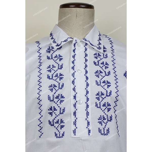 COTTON SHIRT WITH BLUE CROSS STITCH EMBROIDERY