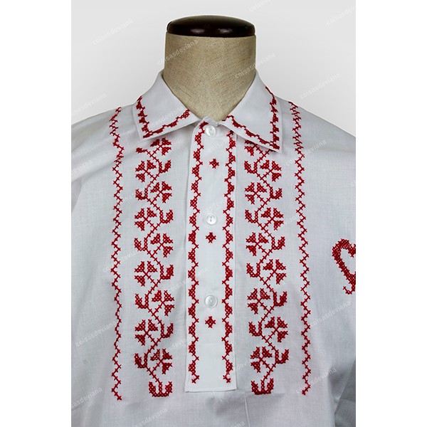 LINEN SHIRT WITH RED CROSS STITCH EMBROIDERY
