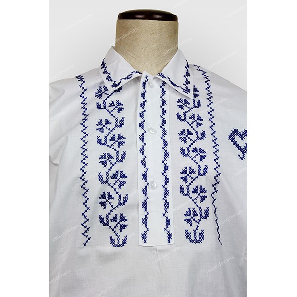 LINEN SHIRT WITH BLUE CROSS STITCH EMBROIDERY