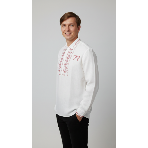 CAMISA LINHO BORDADO PONTO CRUZ VERMELHO