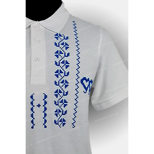 WHITE POLO SHIRT EMBROIDERED CROSS STITCH PRINTED