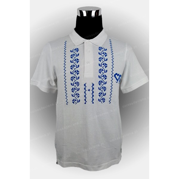 WHITE POLO SHIRT EMBROIDERED CROSS STITCH PRINTED