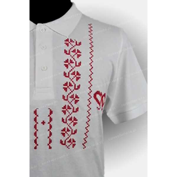 WHITE POLO SHIRT EMBROIDERED CROSS STITCH PRINTED
