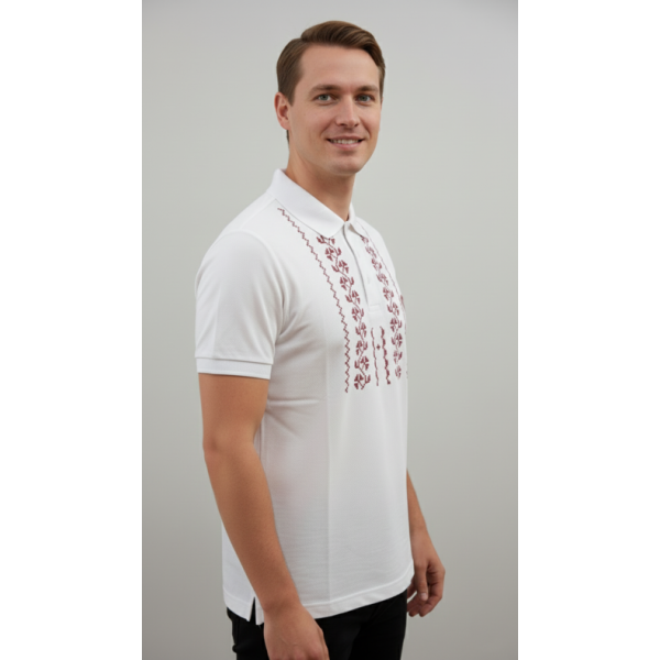 POLO BRANCO BORDADO PONTO CRUZ ESTAMPADO