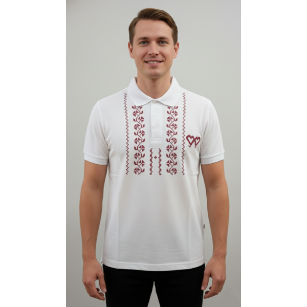 POLO BRANCO BORDADO PONTO CRUZ ESTAMPADO