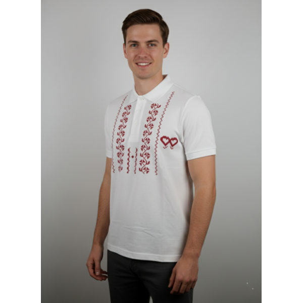 POLO BRANCO BORDADO PONTO CRUZ ESTAMPADO