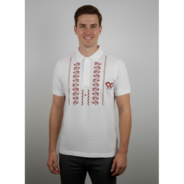 POLO BRANCO BORDADO PONTO CRUZ ESTAMPADO
