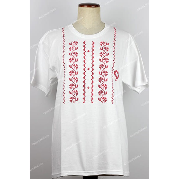 WHITE T-SHIRT EMBROIDERED CROSS STITCH PRINTED