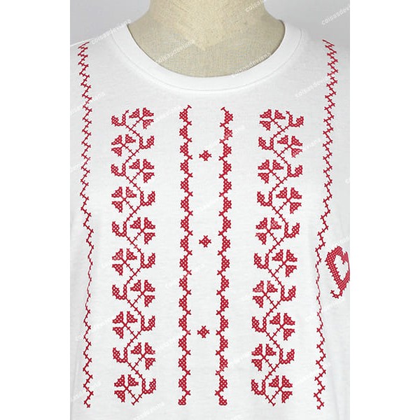 WHITE T-SHIRT EMBROIDERED CROSS STITCH PRINTED