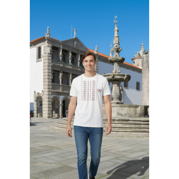 T-SHIRT BRANCA BORDADO PONTO CRUZ ESTAMPADO