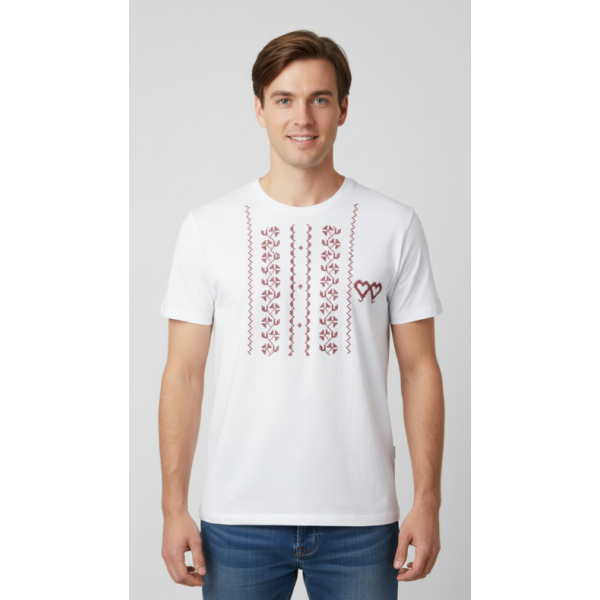 T-SHIRT BRANCA BORDADO PONTO CRUZ ESTAMPADO