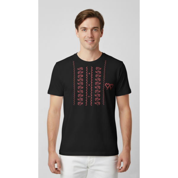 T-SHIRT PRETA BORDADO PONTO CRUZ ESTAMPADO