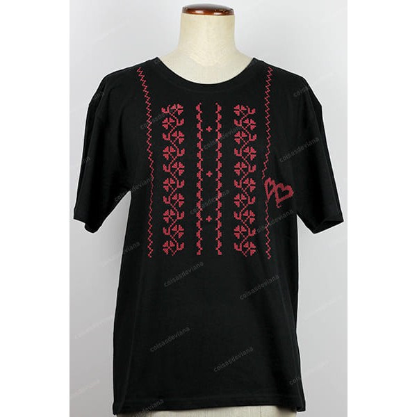 BLACK T-SHIRT EMBROIDERED CROSS STITCH PRINTED