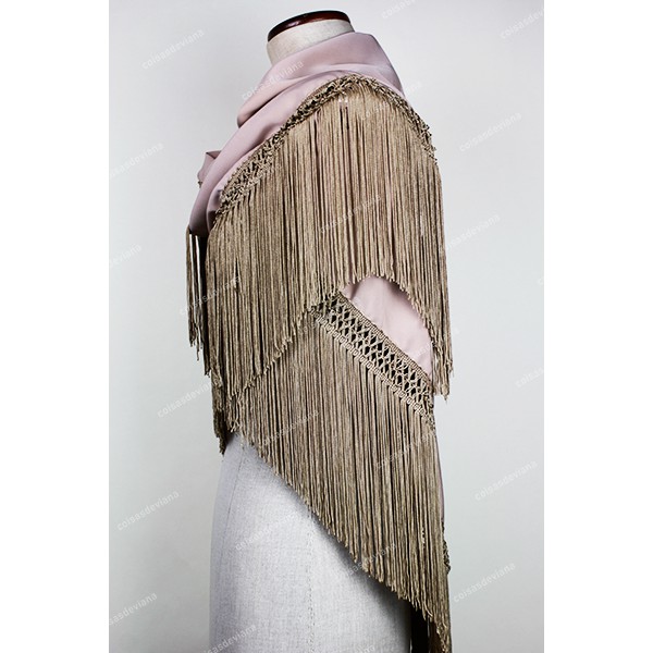 SHAWL WITH FRINGE EMBROIDERED BY MACHINE