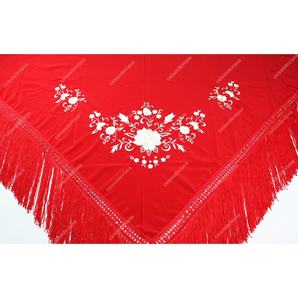SHAWL WITH FRINGE EMBROIDERED BY MACHINE