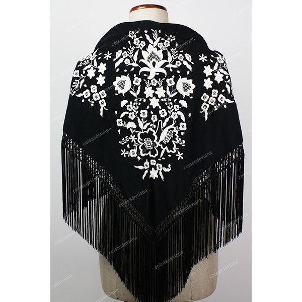SHAWL WITH FRINGE RICH EMBROIDERED BY MACHINE